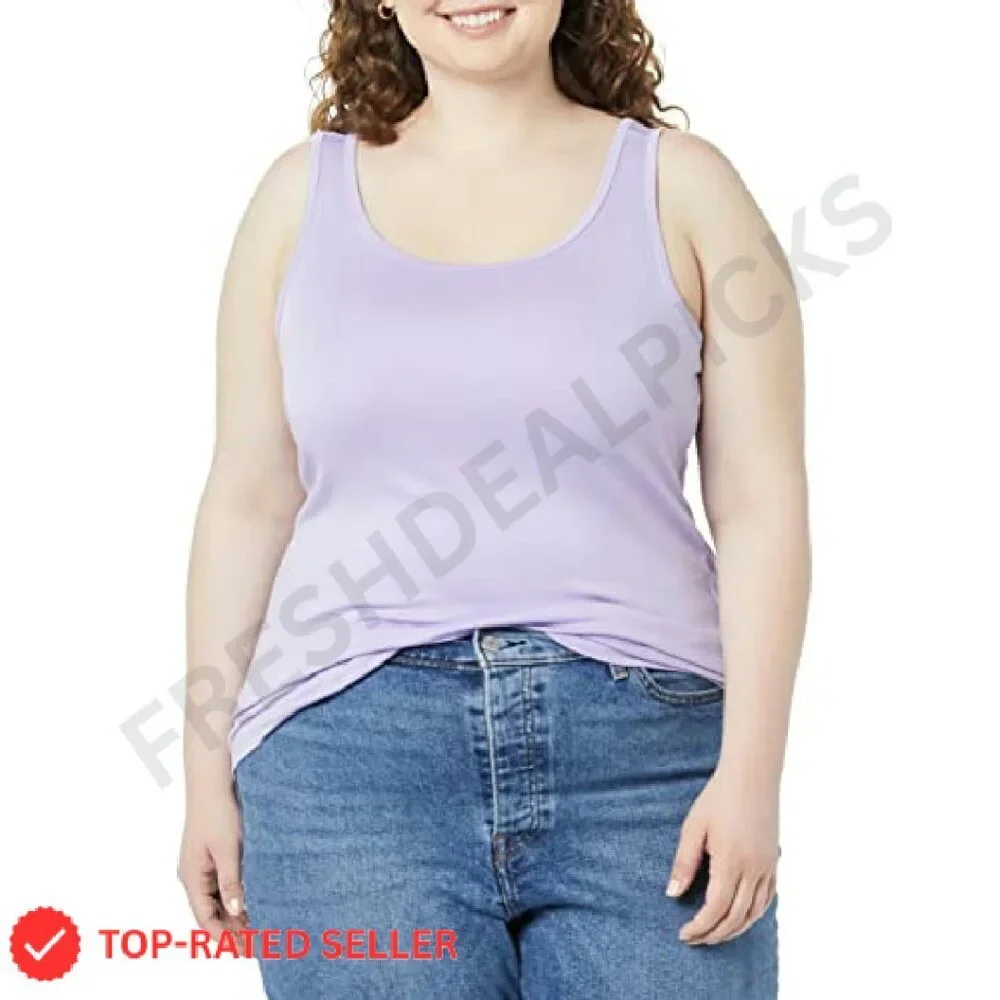 Plus Size Slim Fit Tank Tops Pack of 2 Soft Cotton Modal Rib Essential - Picture 3 of 7